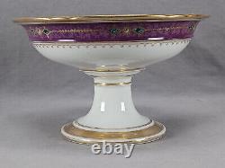 Old Paris Hand Painted Floral Purple Scrollwork & Jewel Border Compote A