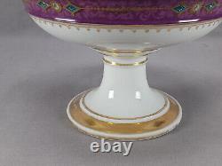 Old Paris Hand Painted Floral Purple Scrollwork & Jewel Border Compote A