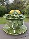 Olfaire Portugal Pottery 10 Cabbage Leaf Soup Tureen WithLeamon on the Lid 3 Pcs