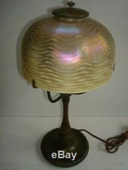 Original Signed Tiffany Studios Favrile Lamp Base And Shade