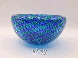 Orlando Zennaro Murano Glass Double Walled Bowl Blue Green Swirl Filigree SIGNED