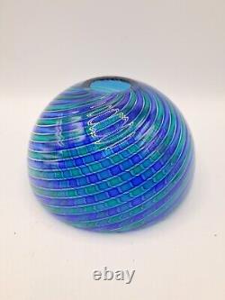 Orlando Zennaro Murano Glass Double Walled Bowl Blue Green Swirl Filigree SIGNED