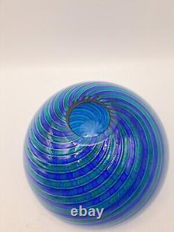 Orlando Zennaro Murano Glass Double Walled Bowl Blue Green Swirl Filigree SIGNED