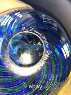 Orlando Zennaro Murano Glass Double Walled Bowl Blue Green Swirl Filigree SIGNED