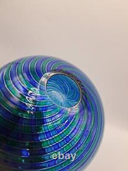 Orlando Zennaro Murano Glass Double Walled Bowl Blue Green Swirl Filigree SIGNED