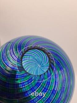 Orlando Zennaro Murano Glass Double Walled Bowl Blue Green Swirl Filigree SIGNED