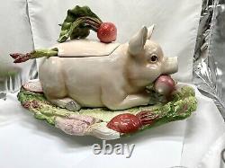 PIG Terrine, ? Platter? Ladel Lid FITZ & FLOYD 4 Piece Serving Set Holiday Animal