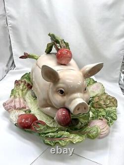 PIG Terrine, ? Platter? Ladel Lid FITZ & FLOYD 4 Piece Serving Set Holiday Animal