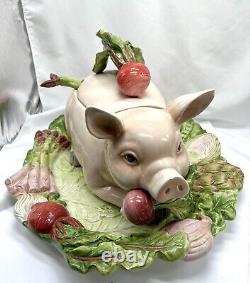 PIG Terrine, ? Platter? Ladel Lid FITZ & FLOYD 4 Piece Serving Set Holiday Animal
