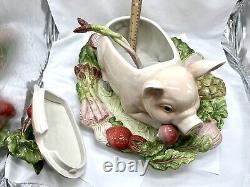 PIG Terrine, ? Platter? Ladel Lid FITZ & FLOYD 4 Piece Serving Set Holiday Animal