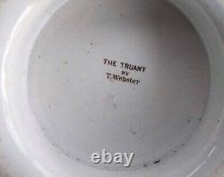 PRATTWARE MALACHITE BORDER PEDESTAL BOWL THE TRUANT T WEBSTER c1900s