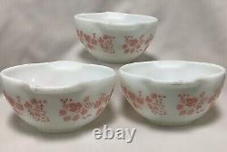 PYREX Gooseberry Pink On White Cinderella Mixing Bowls, Set Of 3, 1.5 Pint, Vtg