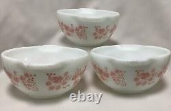 PYREX Gooseberry Pink On White Cinderella Mixing Bowls, Set Of 3, 1.5 Pint, Vtg