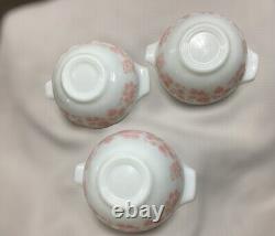 PYREX Gooseberry Pink On White Cinderella Mixing Bowls, Set Of 3, 1.5 Pint, Vtg