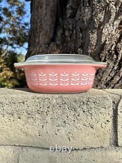 PYREX PINK STEMS Gorgeous RARE Dish HTF Vintage 043 Oval 1-1/2 Qt. Casserole