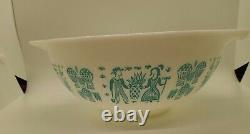 PYREX TURQUOISE AMISH BUTTERPRINT CINDERELLA MIXING BOWLS and CASSEROLE Dishes