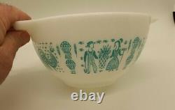 PYREX TURQUOISE AMISH BUTTERPRINT CINDERELLA MIXING BOWLS and CASSEROLE Dishes