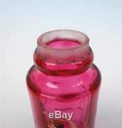 Pair Antique Cranberry Enamel Glass Salt & Pepper Shakers Pot Mt. Washington