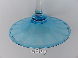 Pair Antique Early 20thC Carder Era Steuben Celeste Blue & Clear Glass Compotes