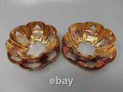 Pair Antique Lobed Moser Lobmeyr Hexafoil Colored Glass Finger Bowl & Plate