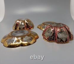 Pair Antique Lobed Moser Lobmeyr Hexafoil Colored Glass Finger Bowl & Plate