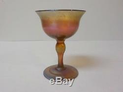 Pair L. C. Tiffany FAVRILE Gold Iridescent Art Glass Wine Goblets