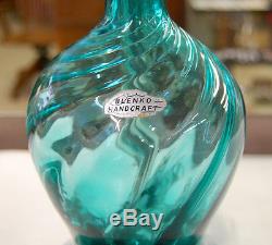 Pair Of Blenko Blown Glass Lamps Mid Century Modern Blueish/Green Swirl