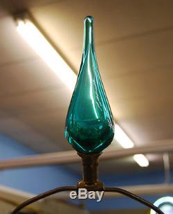 Pair Of Blenko Blown Glass Lamps Mid Century Modern Blueish/Green Swirl