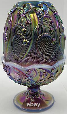Pair Of Vintage FENTON LILY OF THE VALLEY FAIRY LAMP Purple Carnival Glass