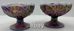 Pair Of Vintage FENTON LILY OF THE VALLEY FAIRY LAMP Purple Carnival Glass