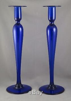 Pair Pairpoint Cobalt Blue 16 Candlesticks Sinclaire Steuben