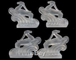 Pair Vintage Art Deco Carder Steuben Frosted Glass Gazelle Bookends Figurines