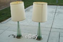 Pair of 1960s Blenko Marbro Green Glass Mid Century Studio Lamps
