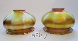 Pair of Antique Quezal Iridescent Gold Art Glass 3-3/4 Lamp Shades