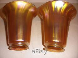 Pair of Antique Tiffany favrille art glass shades signed LCT