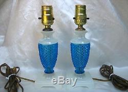 Pair of Fenton B-20 9 Table Lamps in Celeste Blue/Moonstone VERY RARE