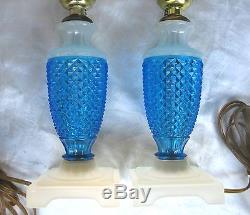 Pair of Fenton B-20 9 Table Lamps in Celeste Blue/Moonstone VERY RARE