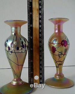 Pair of L C Tiffany Favrile Iridescent Glass Perfume Decanter