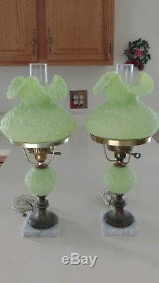 Pair of Vintage Fenton Poppy Student Lamps Lime Green Rare
