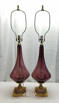 Pair of Vintage Mid Century Modern Blenko Amethyst Purple Art Glass Lamp Light