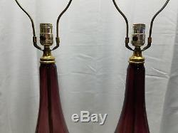 Pair of Vintage Mid Century Modern Blenko Amethyst Purple Art Glass Lamp Light