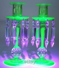 Pairpoint Controlled-Air Bubble Candlesticks with Prisms green
