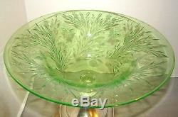 Pairpoint Glass Green Centerpiece Bowl with Sterling Base & Colias Engraving