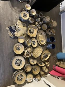 Pfaltzgraff Set of 127 piece's, Folk Art Blue Tan Copyright USA No Crazing