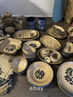 Pfaltzgraff Set of 127 piece's, Folk Art Blue Tan Copyright USA No Crazing