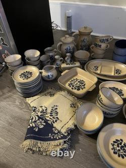 Pfaltzgraff Set of 127 piece's, Folk Art Blue Tan Copyright USA No Crazing