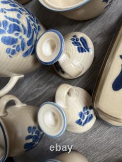 Pfaltzgraff Set of 127 piece's, Folk Art Blue Tan Copyright USA No Crazing