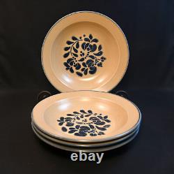 Pfaltzgraff Set of 4 Pasta Bowls 10 Folk Art Blue Tan Copyright USA No Crazing