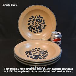 Pfaltzgraff Set of 4 Pasta Bowls 10 Folk Art Blue Tan Copyright USA No Crazing