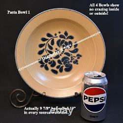 Pfaltzgraff Set of 4 Pasta Bowls 10 Folk Art Blue Tan Copyright USA No Crazing